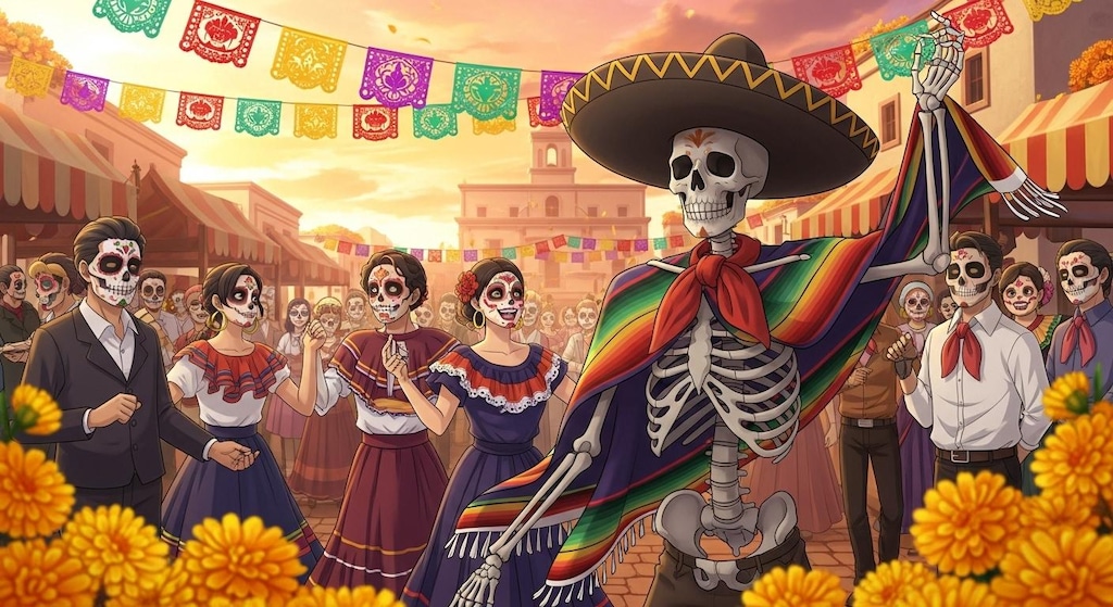 死者の日を楽しむ本物の骸骨