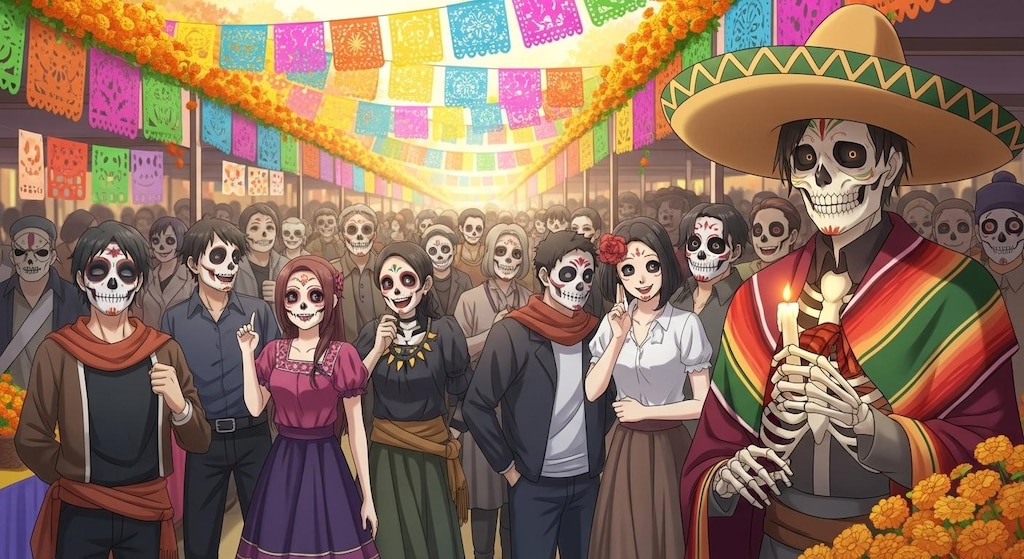 死者の日を楽しむ本物の骸骨