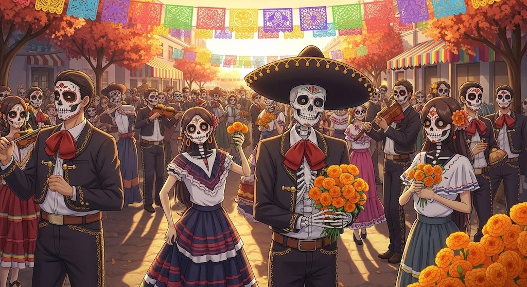 死者の日を楽しむ本物の骸骨