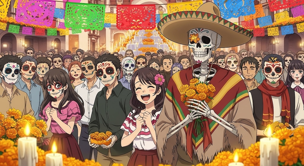 死者の日を楽しむ本物の骸骨