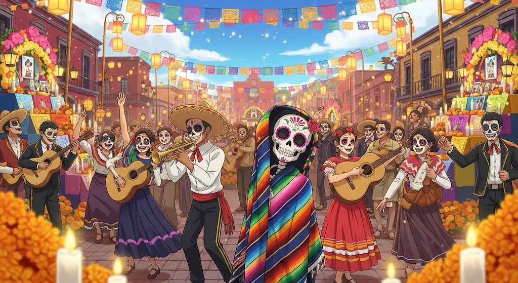 死者の日を楽しむ本物の骸骨