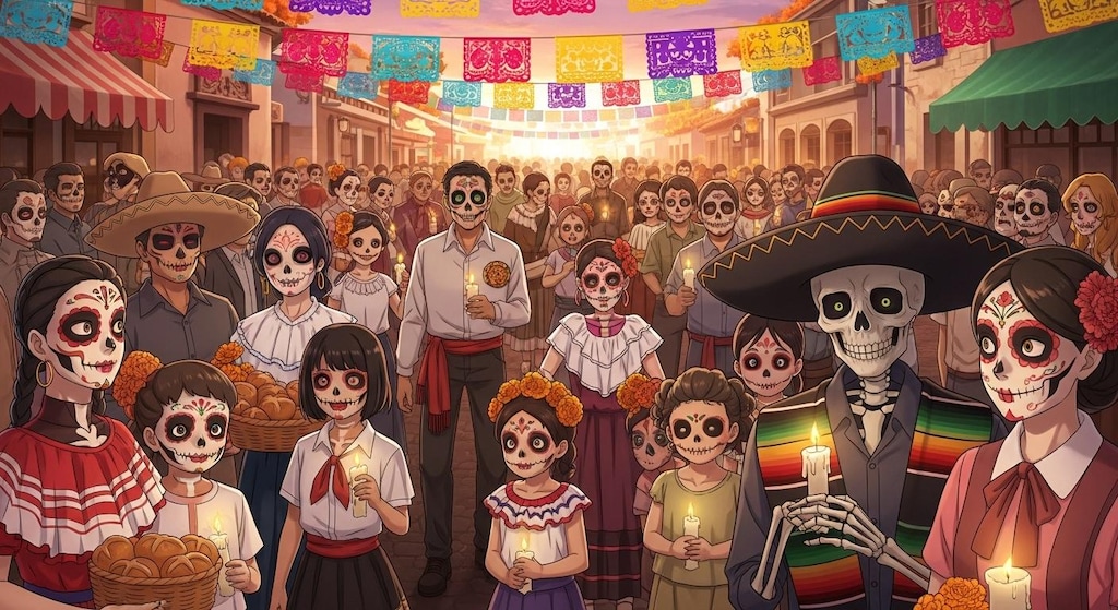 死者の日を楽しむ本物の骸骨