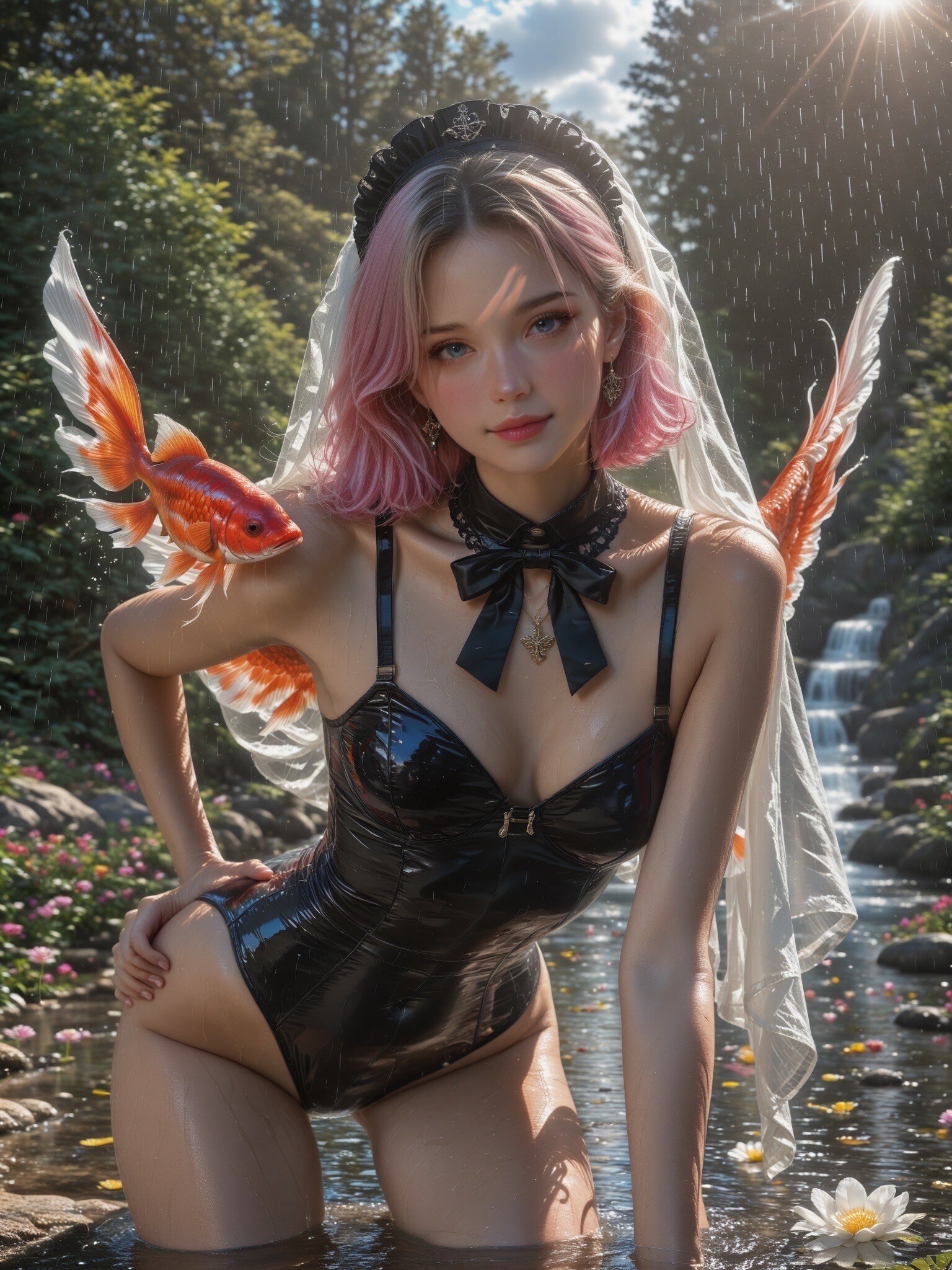 金魚と女性