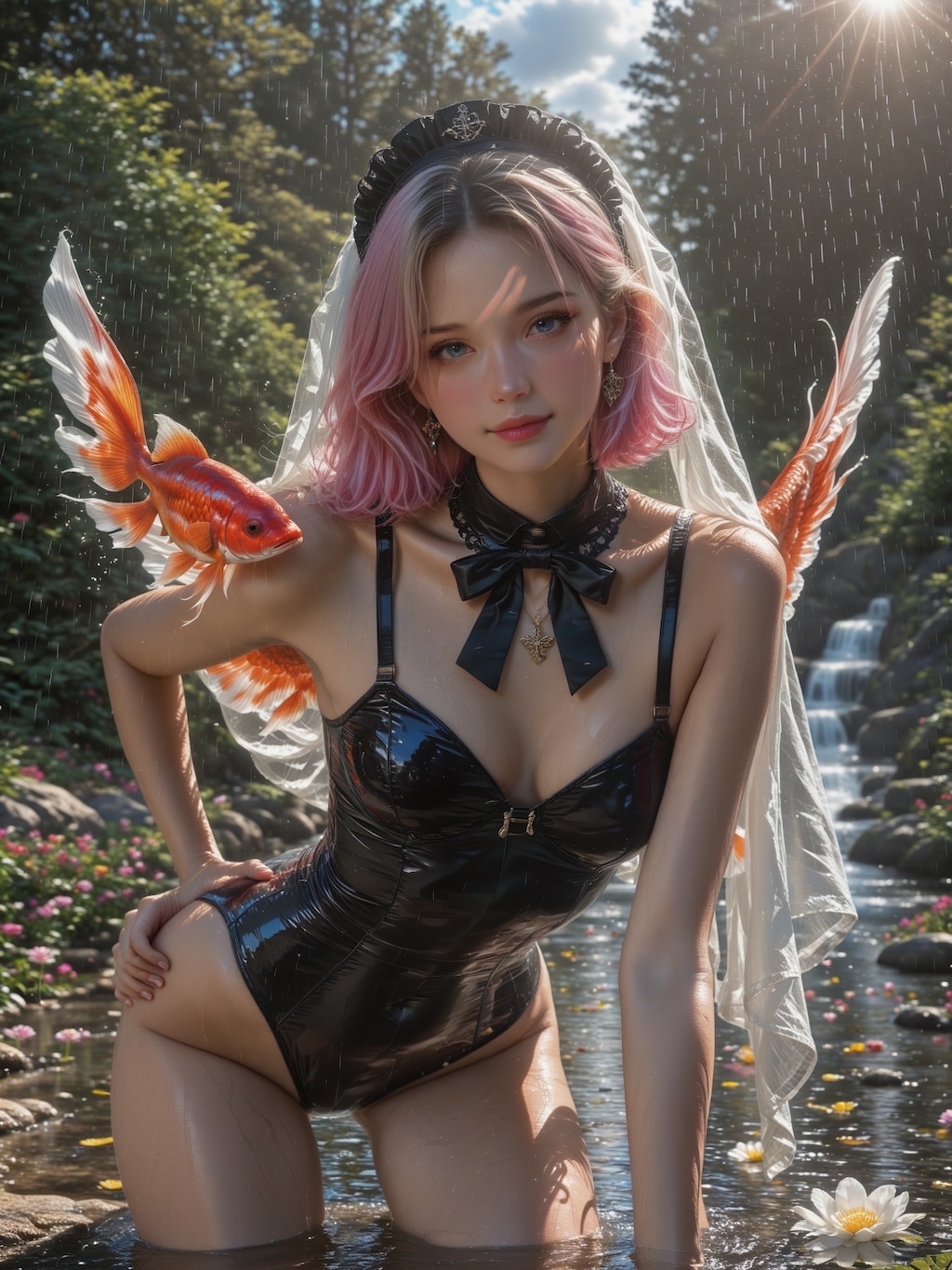 金魚と女性