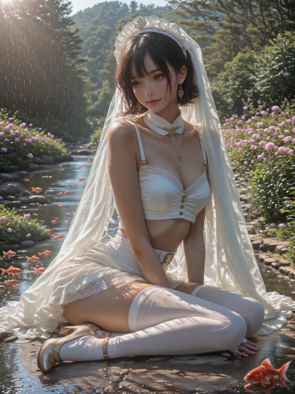 金魚と女性