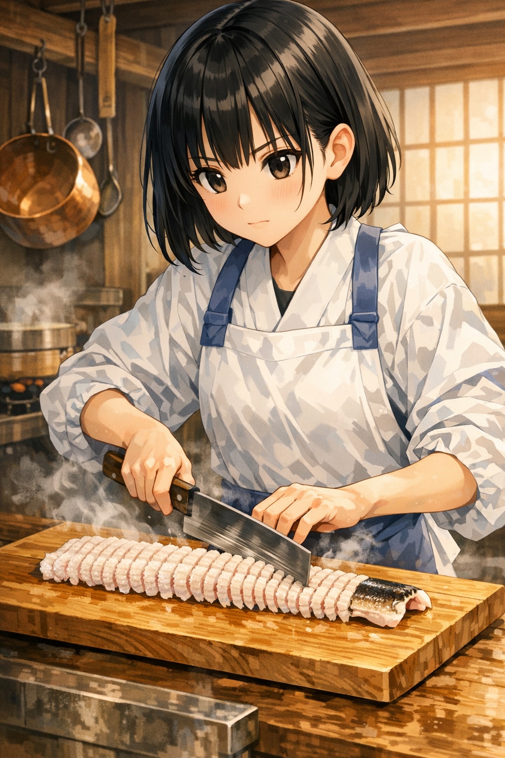 鱧の骨切りをしている女の子 | の人気AIイラスト・グラビア