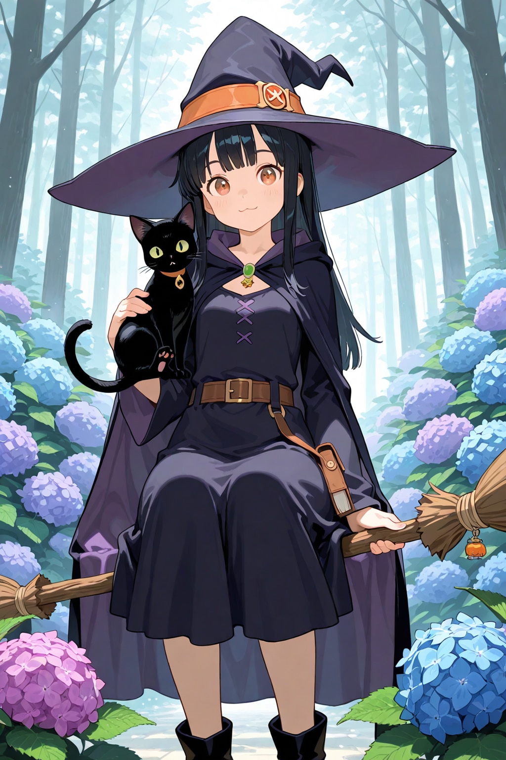 紫陽花と魔女と黒猫
