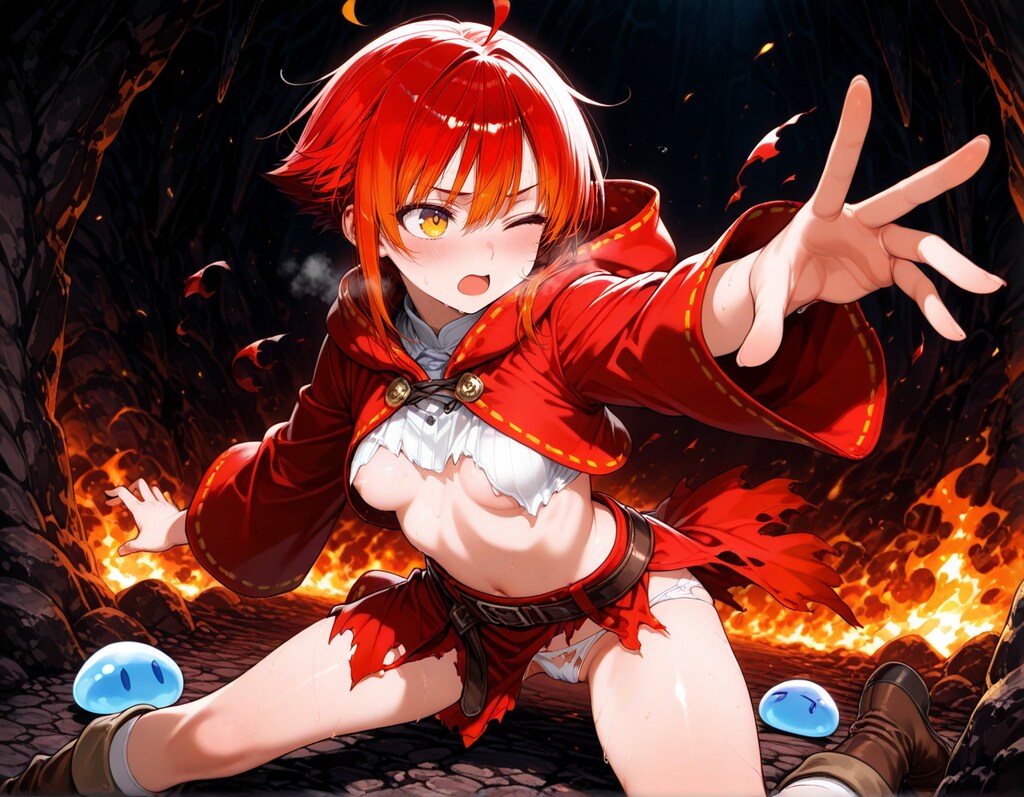 スライムを焼き払う火魔法使いちゃん