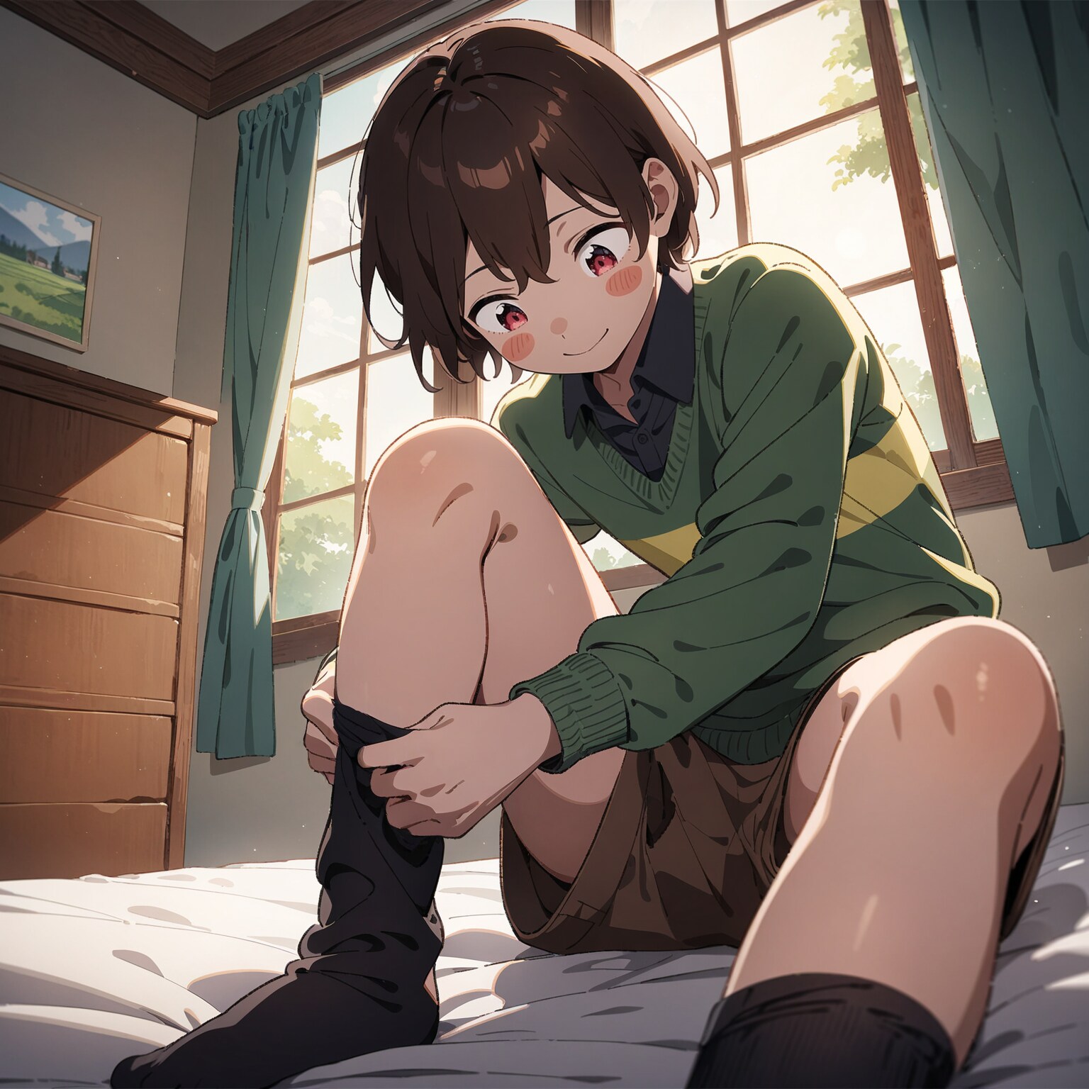 靴下を履くキャラちゃん