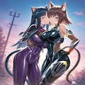 水墨画アニメ風、ほっぺにキス猫＆猫娘 9枚目