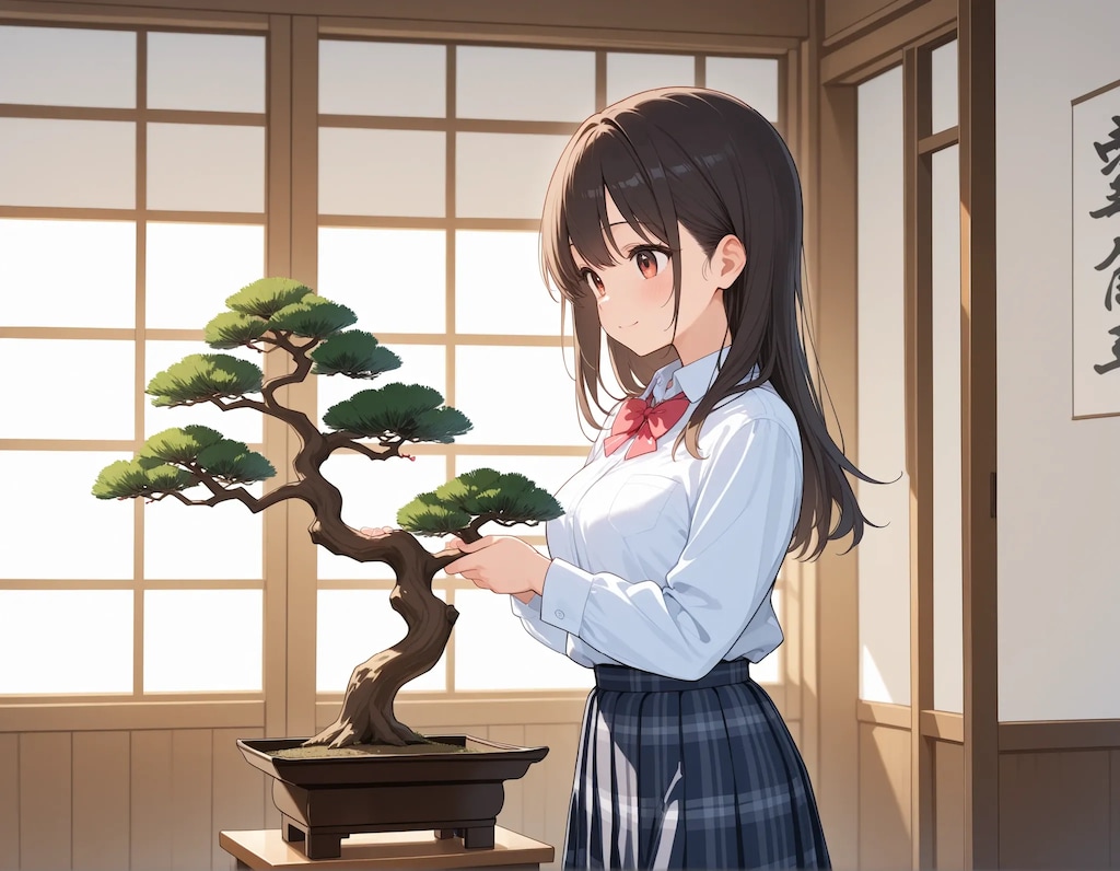 盆栽を育てる女の子