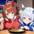 年越しそばを食べるダンツちゃんとミラ子さん 4枚目
