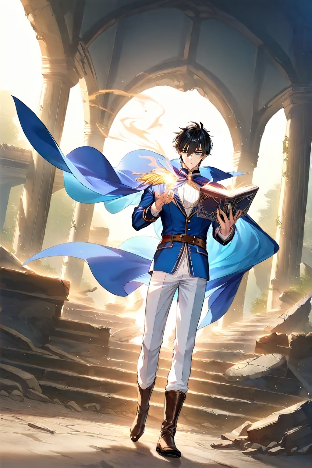 幻想的な古代遺跡の前、大柄な男性魔導士1-1-1-6 | の人気AIイラスト・グラビア