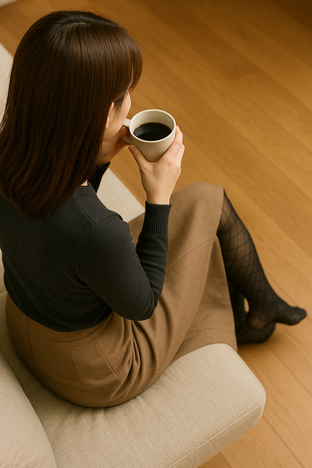 柄ストッキングがよく似合う女性