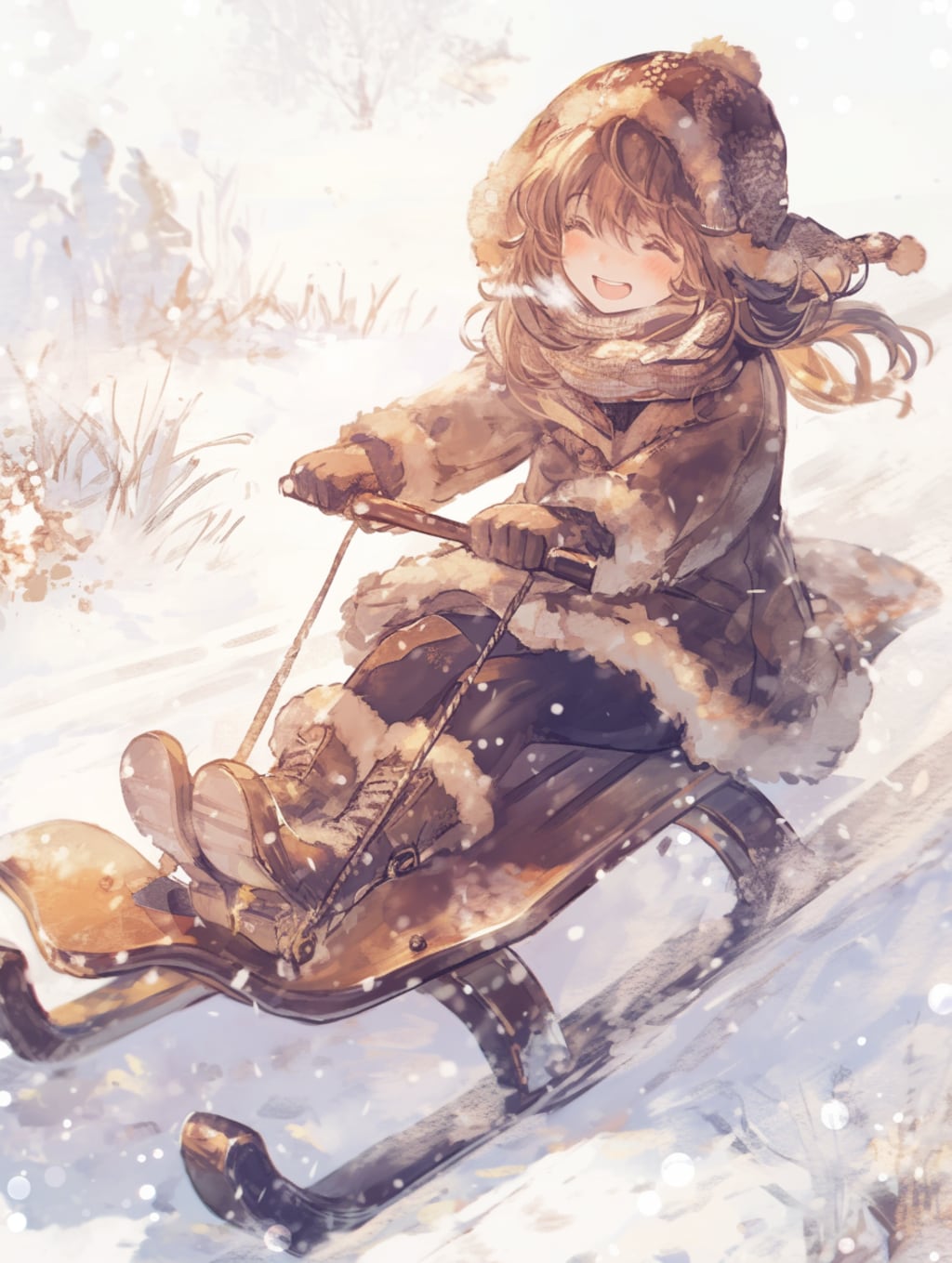 そり遊び。