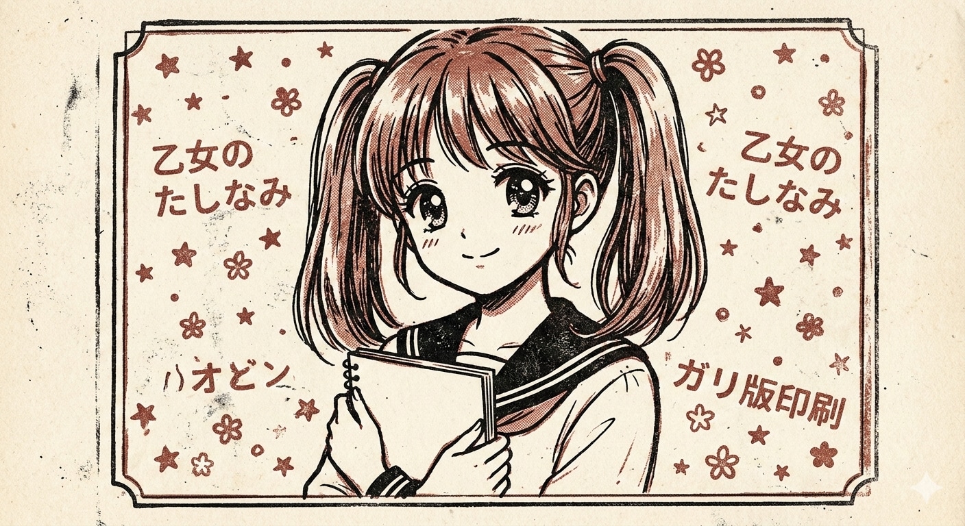 ガーリー版（ガリ版・謄写版）印刷されたガーリーな少女 | の人気AIイラスト・グラビア