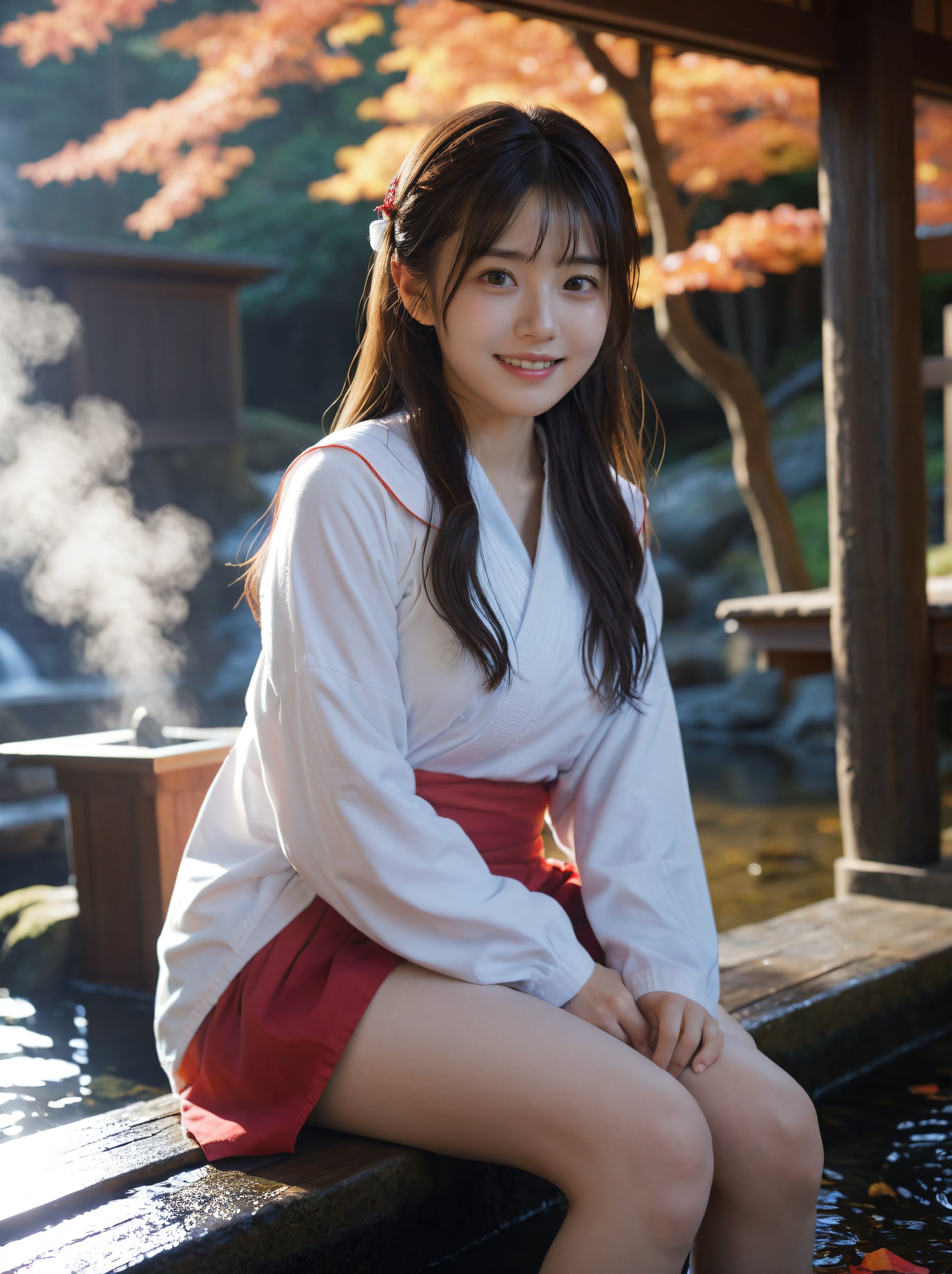 紅葉と巫女