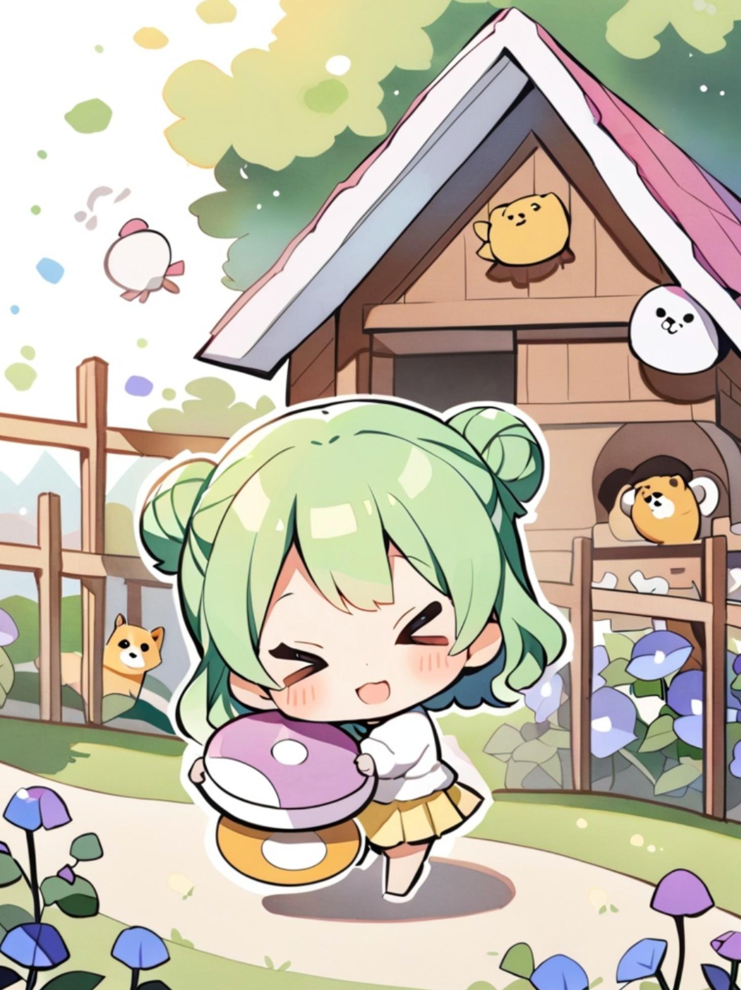 緑髪ちゃんと犬