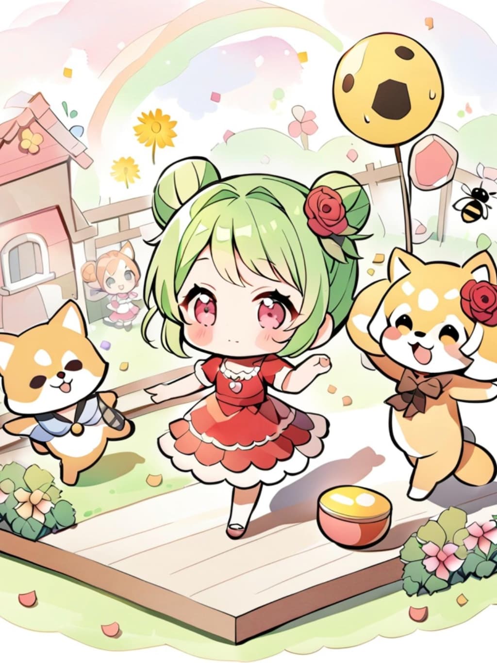 緑髪ちゃんと犬