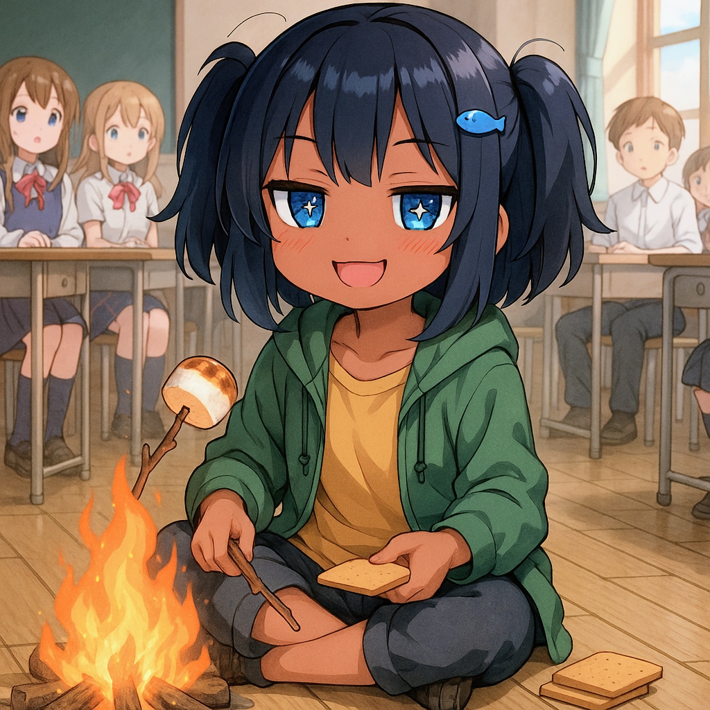 マシュマロを焼くこなつちゃん