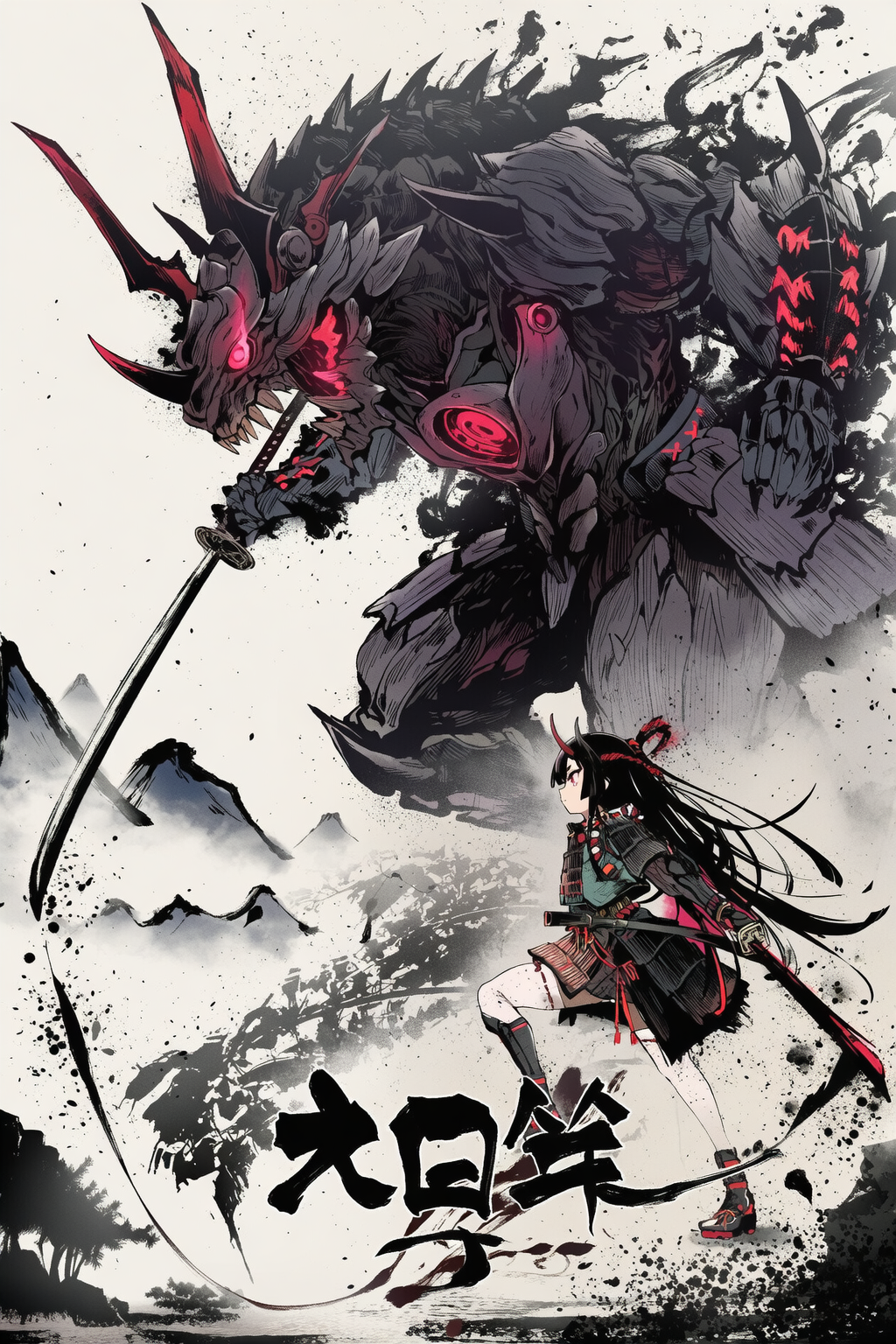 映画ポスターの水墨画風