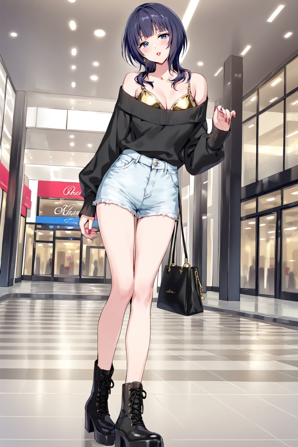黒セーターとデニムパンツの果林さん(ちちぷい版)