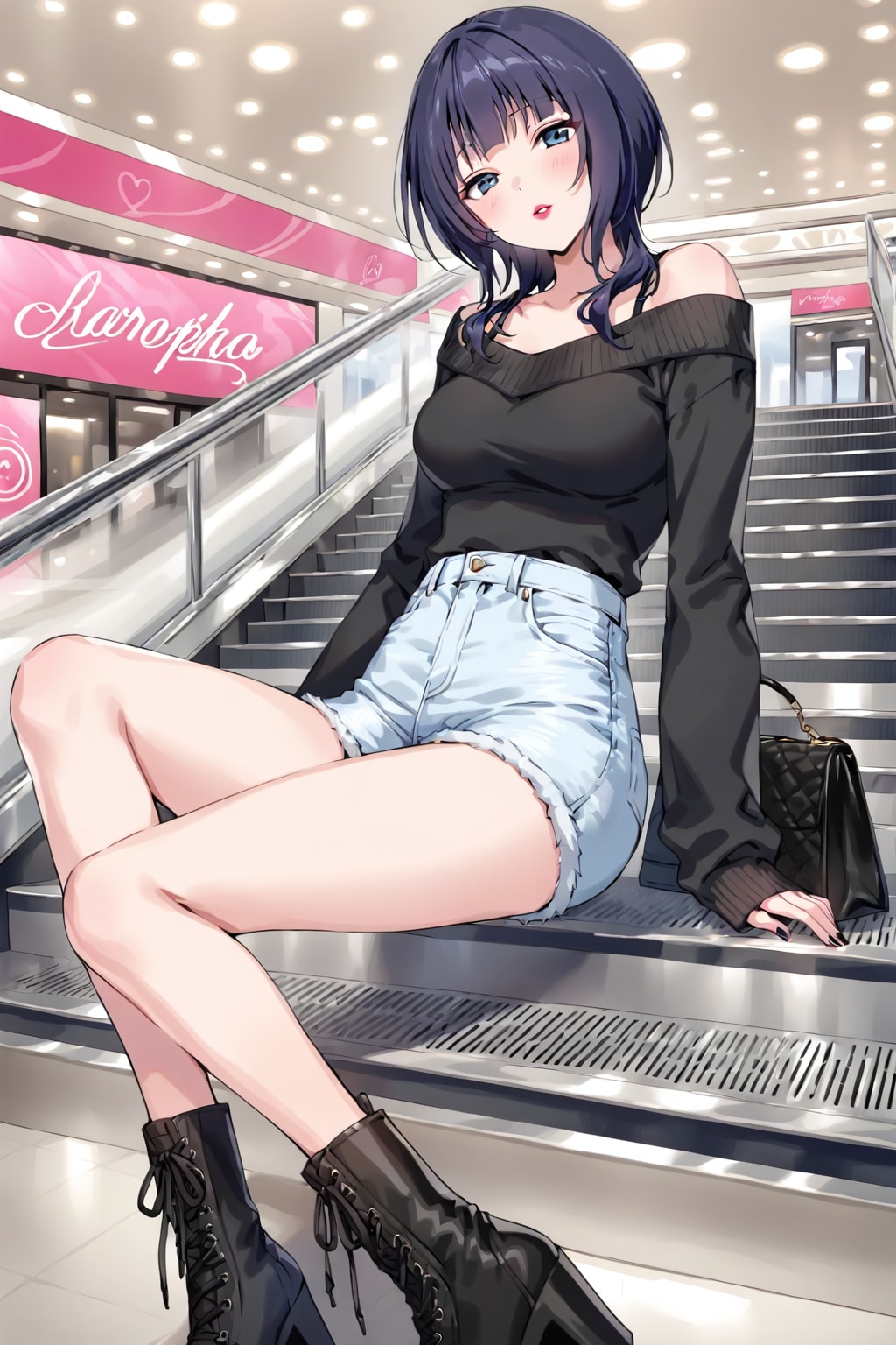 黒セーターとデニムパンツの果林さん(ちちぷい版)