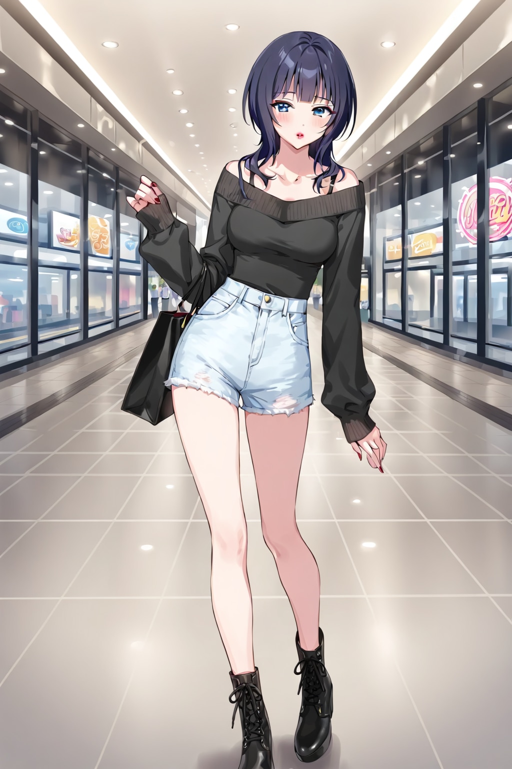 黒セーターとデニムパンツの果林さん(ちちぷい版)