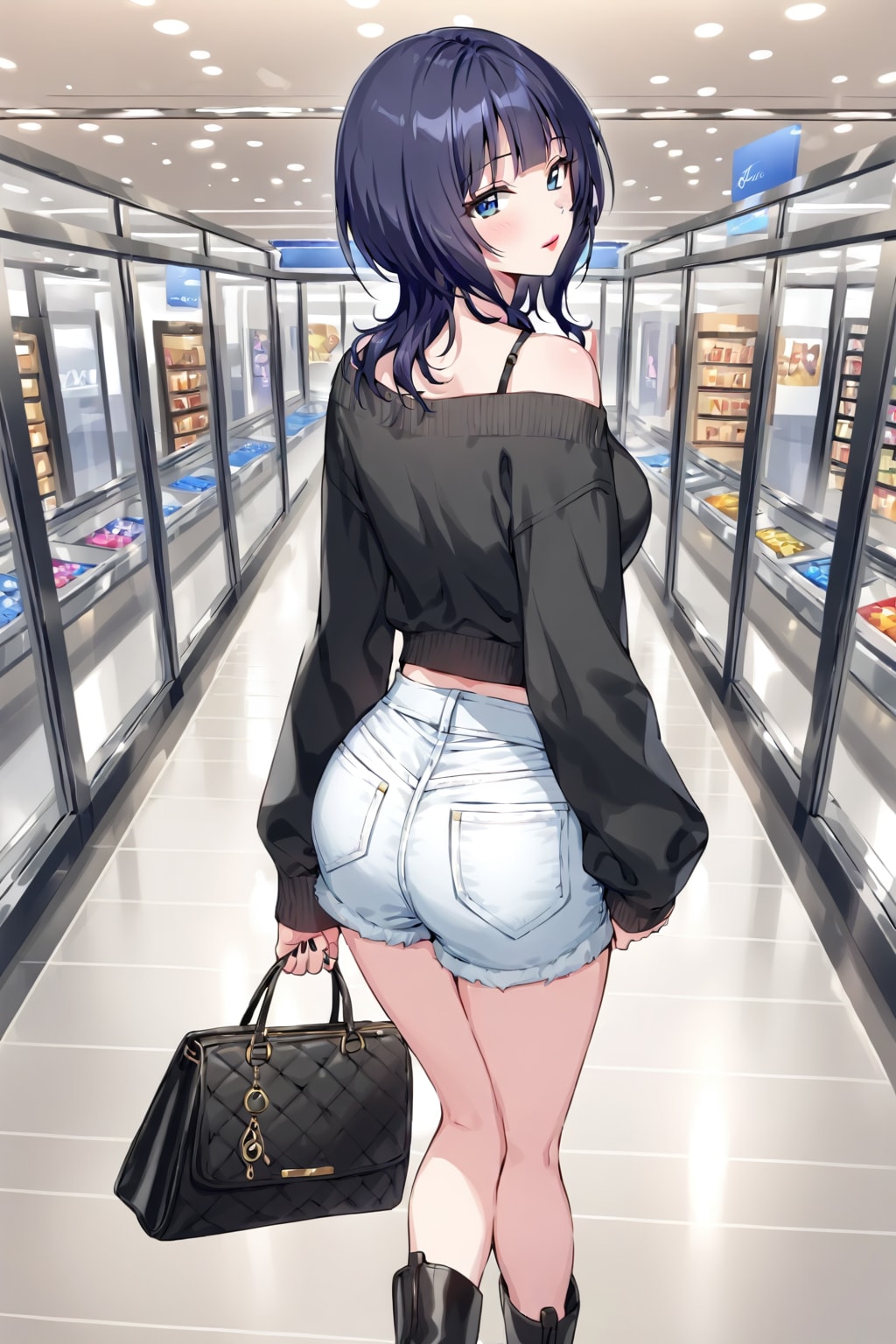 黒セーターとデニムパンツの果林さん(ちちぷい版)