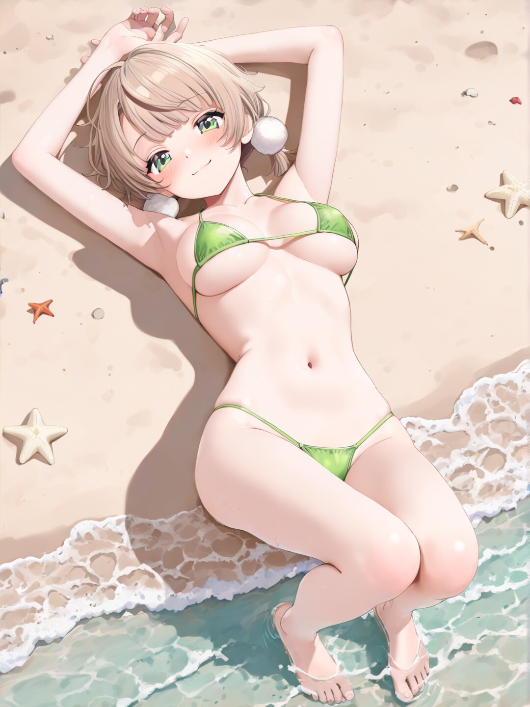 浜辺でグラビア撮影