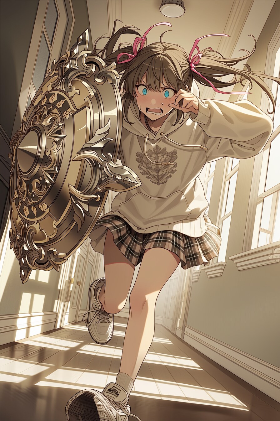 盾を持って走る