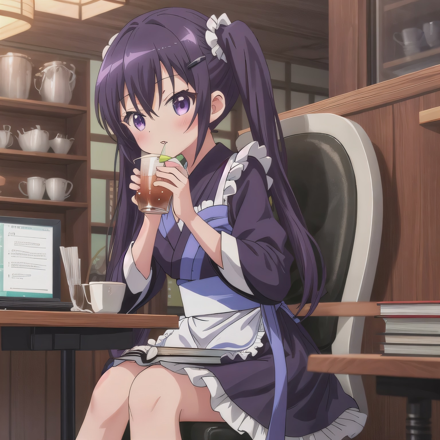 紫髪ロングで漫画喫茶の少女６ | の人気AIイラスト・グラビア