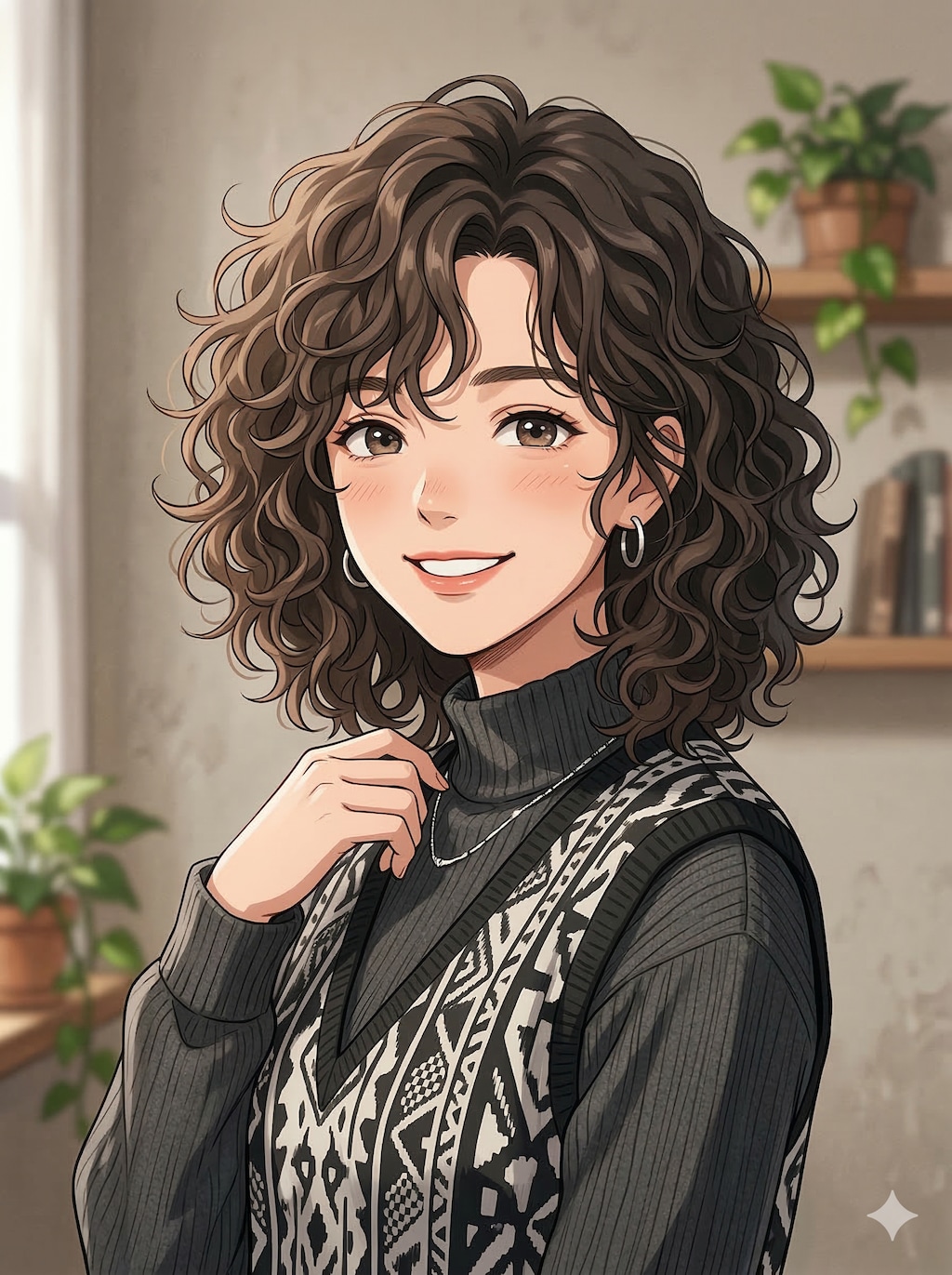 天然パーマの女性