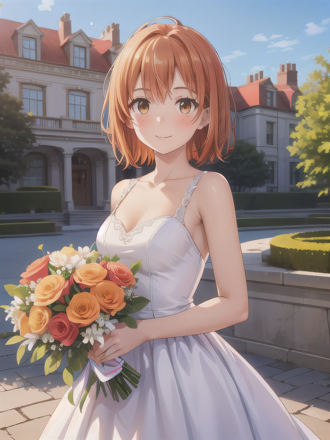 茶髪ボブでウェディングドレスの少女 | の人気AIイラスト・グラビア