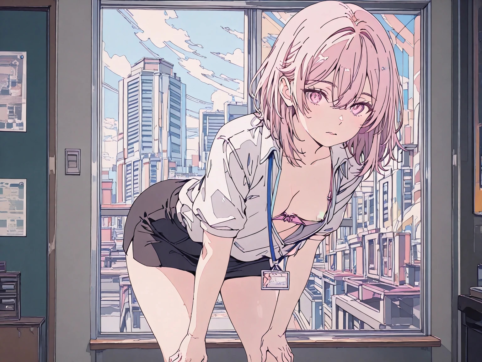 街並みを背景に胸ちら