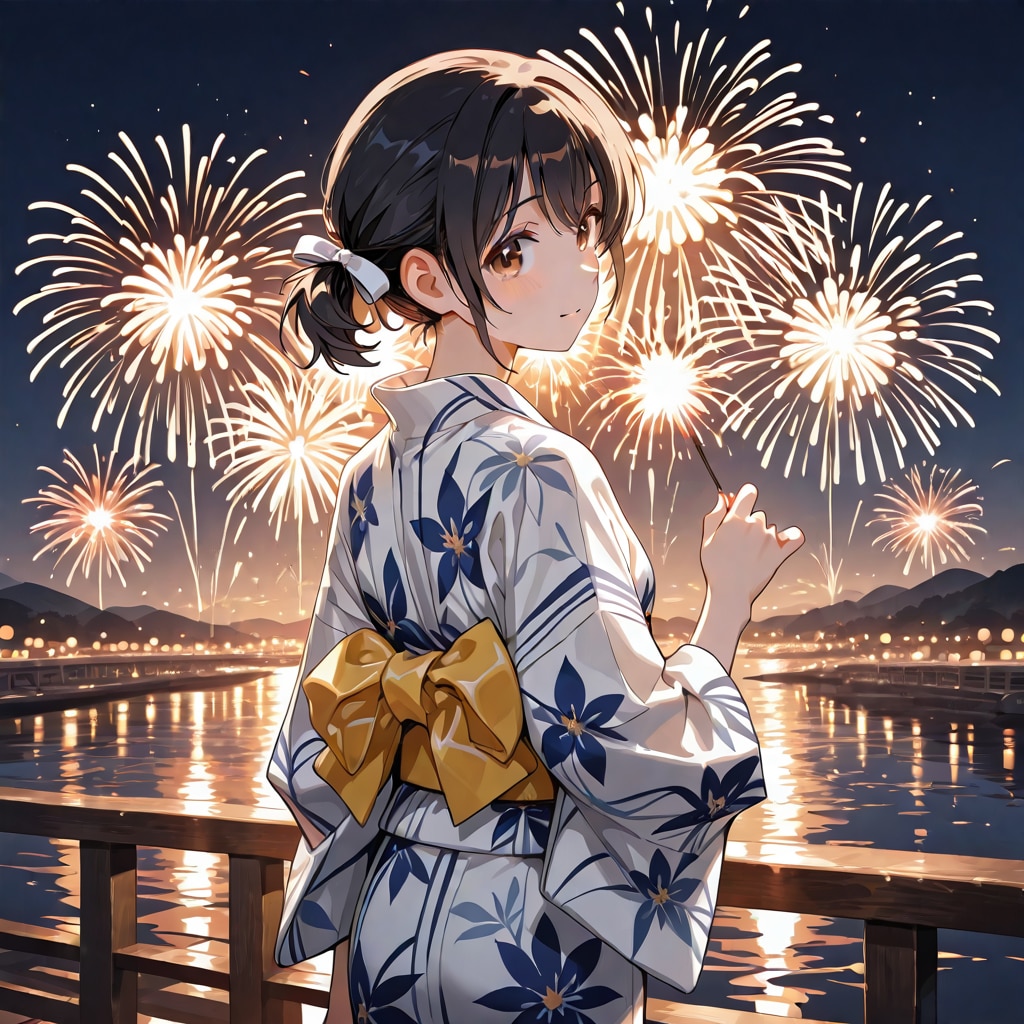 浴衣で花火大会
