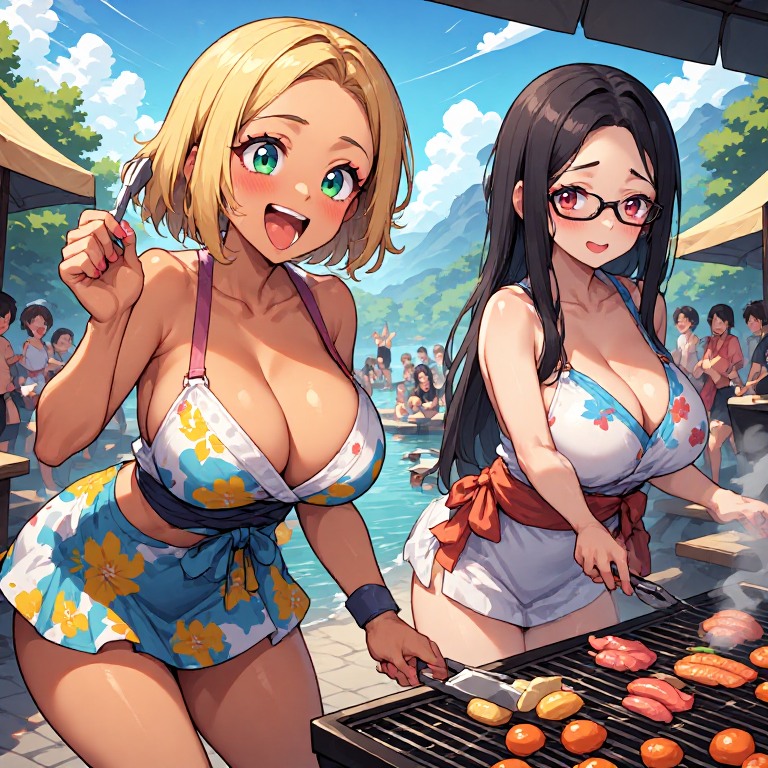 金髪ギャルと黒髪メガネ　BBQ編