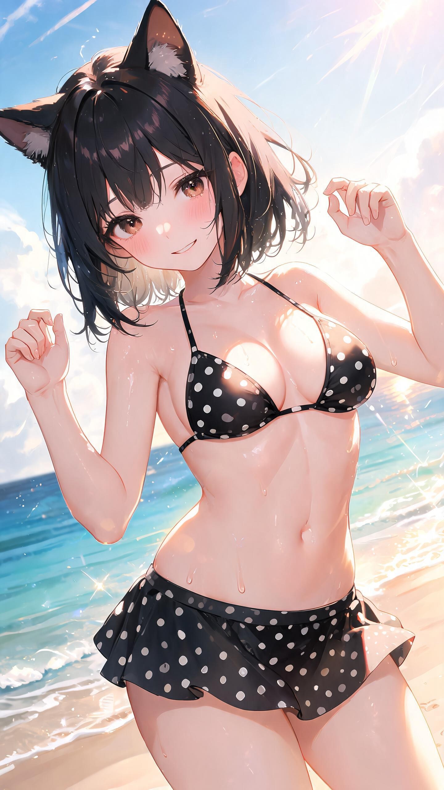 猫耳BUBBLEちゃんと海