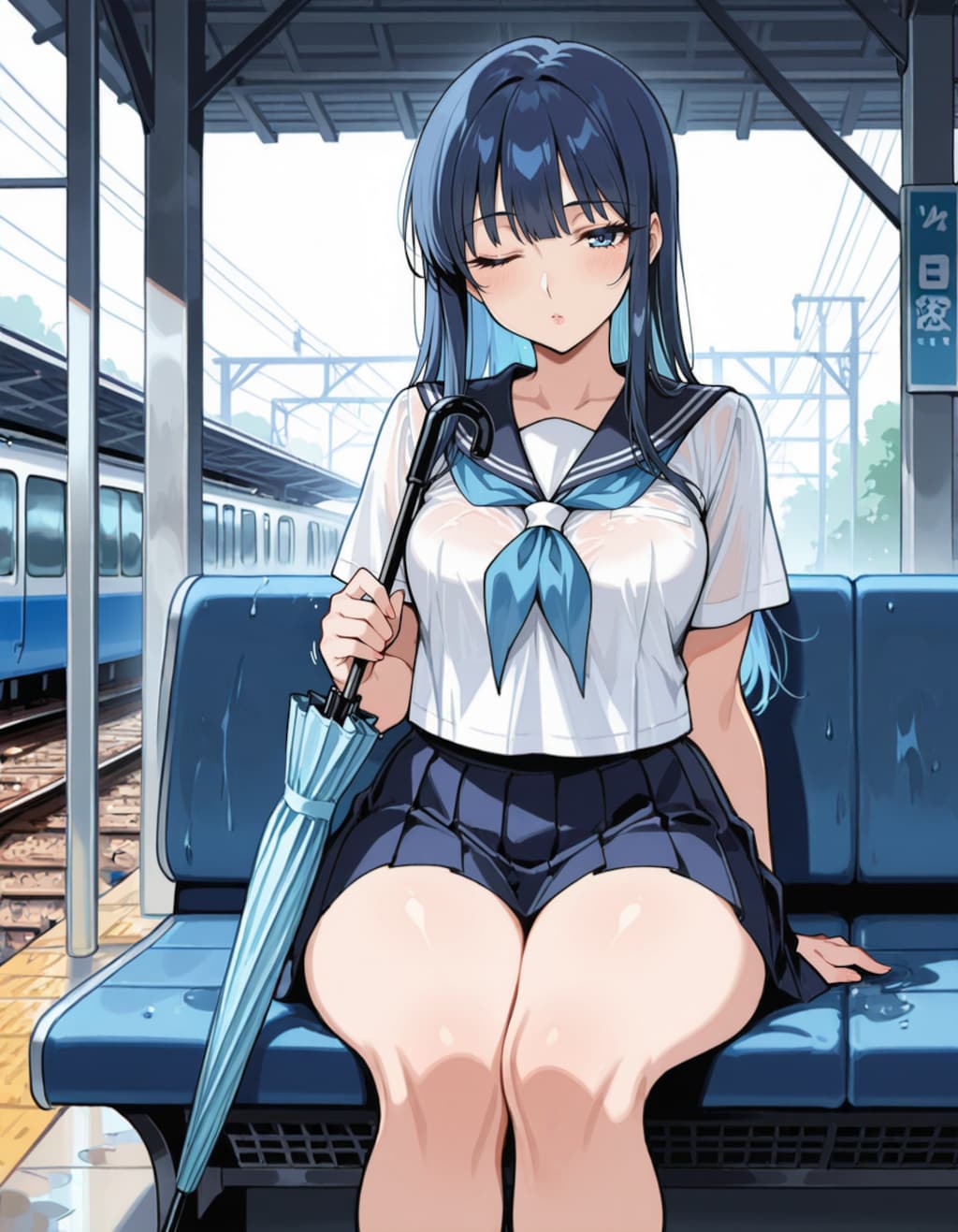 雨の日のホーム