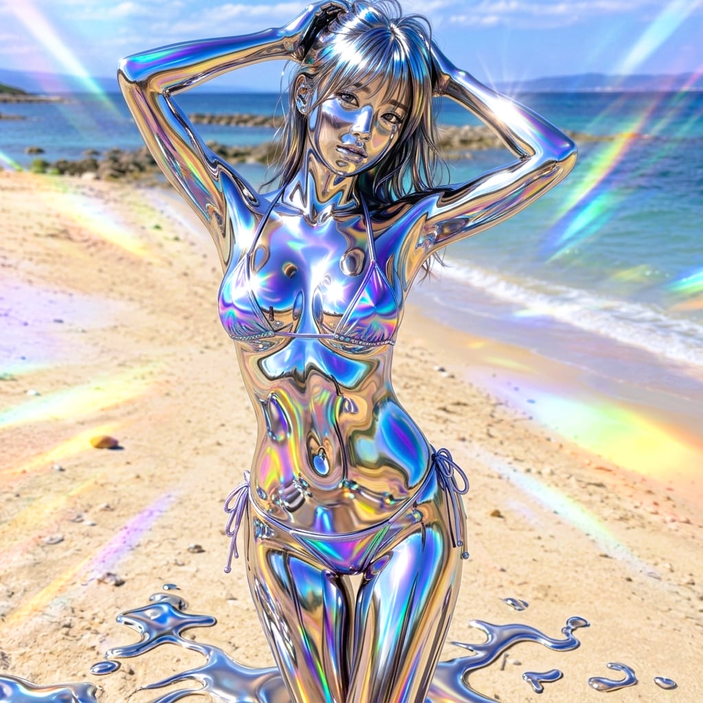 メタリック水着美女
