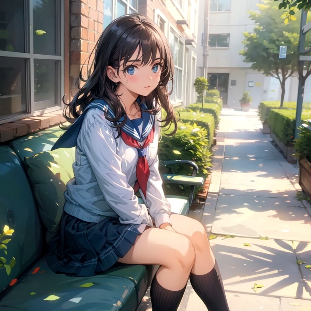 学校の中庭で