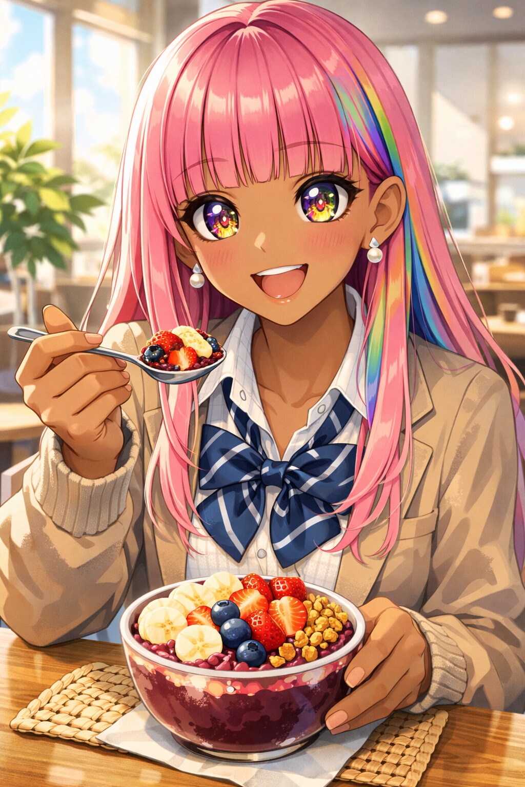 アサイーボウルを食べているマイちゃん