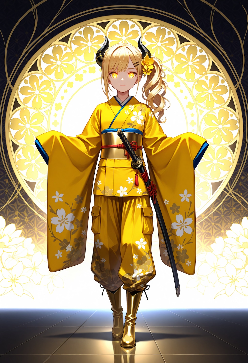金色和風モダンな女鬼高生さん