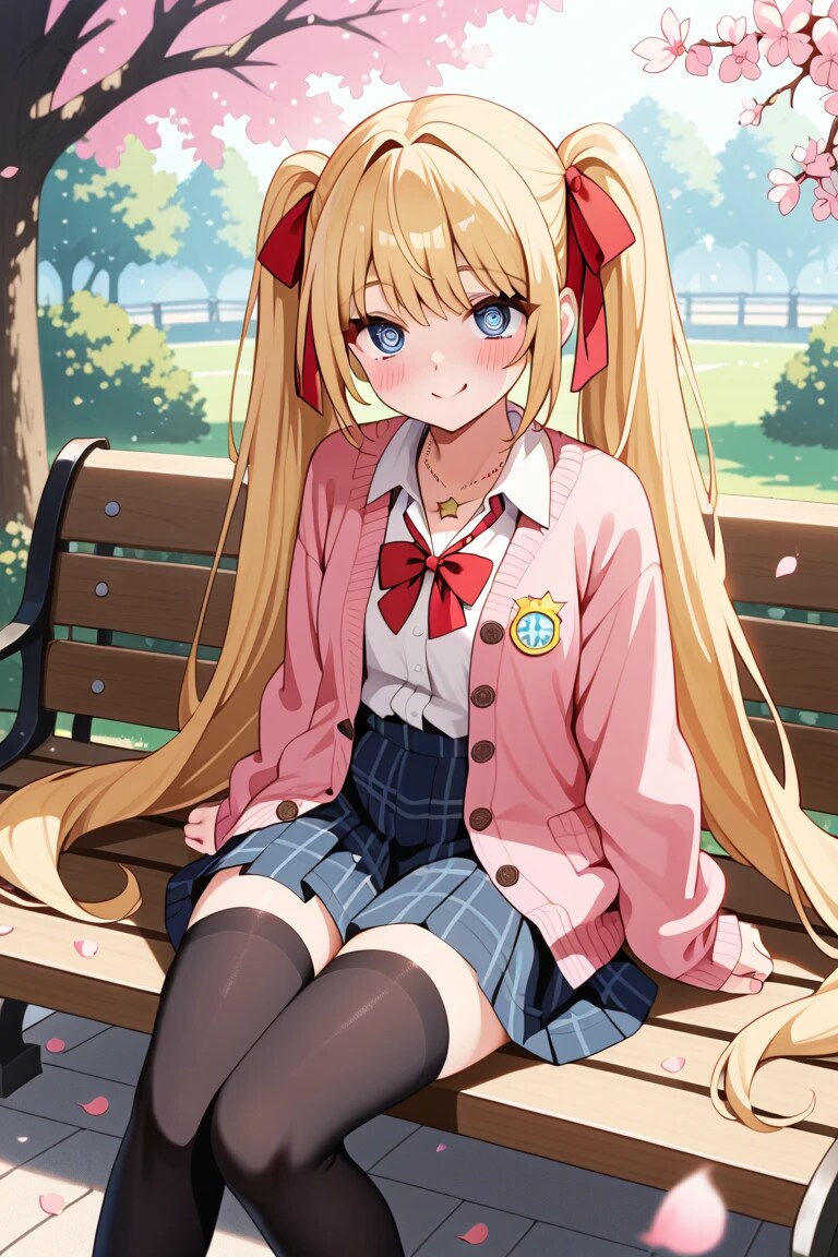 「一緒に座る？♡」金髪ツインテJK莉奈の桜の下ベンチタイム🌸