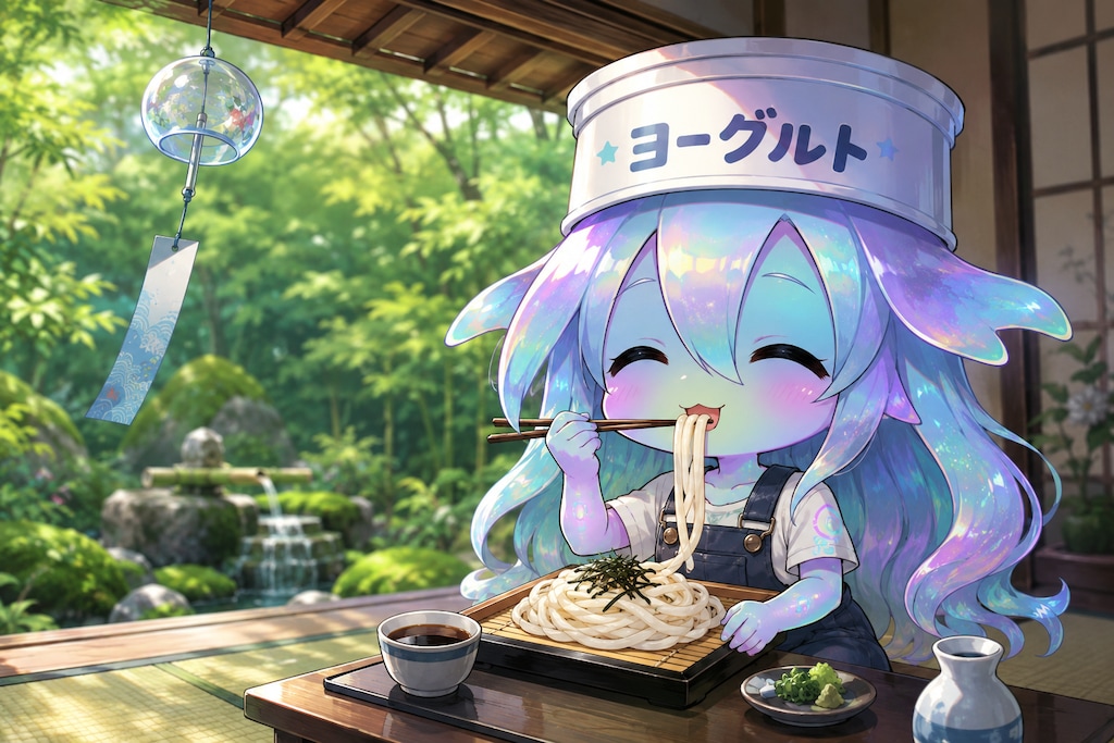 冷しうどん 去年の花茣蓙 青々と