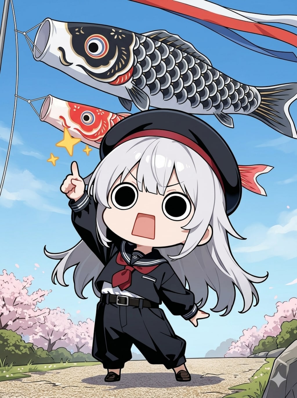 鯉のぼりを楽しむえらいこっちゃ嬢