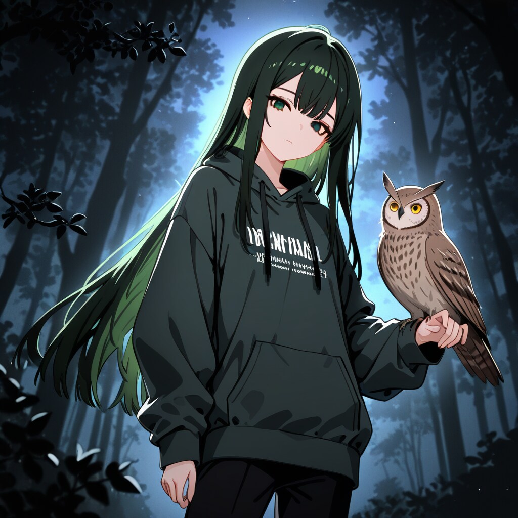 夜の梟と静かな来訪者 | の人気AIイラスト・グラビア