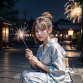 浴衣と花火 2枚目