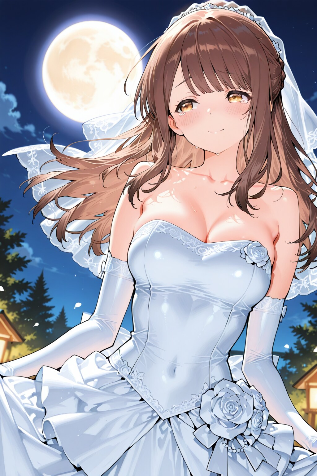 ウエディングドレスの心実と満月