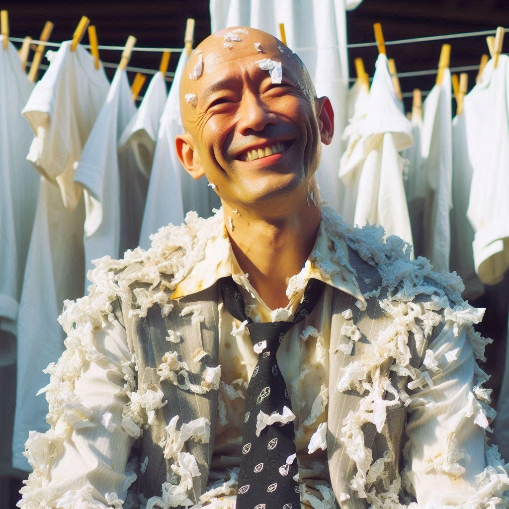 ティッシュペーパーを洗濯しちゃったハゲ部長